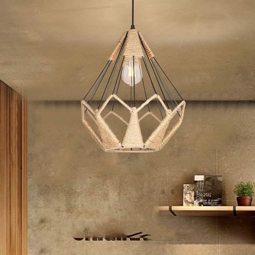 Lampe suspendue rustique en fer forg&eacute; et v&eacute;ritable corde de chanvre tress&eacute;e - 5