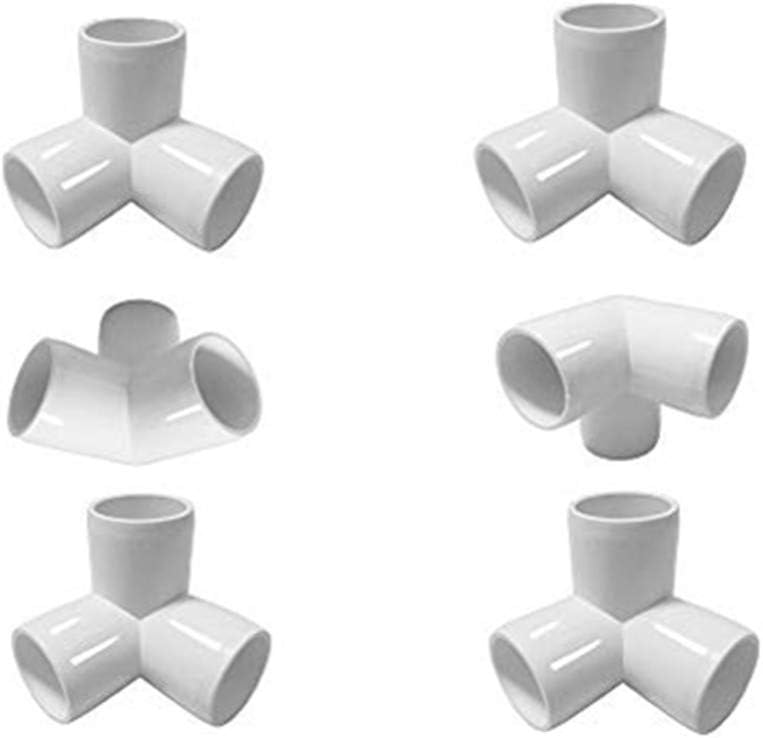 3 Way PVC Corner Fitting 3/4" PVC Elbow Corner Side Outlet Tee Fitting PVC three quarter Elbow Fittings for Furniture Grade,Greenhouse shed pipe fittings and Tent connection 6pcs