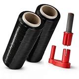 Stretchfolie - 25cm 900g 23my Wickelfolie, Packfolie, Folie für Möbel und Umzug + roter smart Abroller (Abroller + 2x Rollen Schwarz)