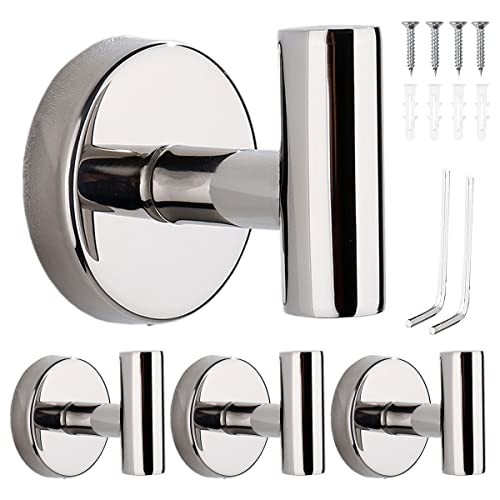 Lot de 4 crochets muraux pour salle de bain - Heavy Duty - Pour armoire de porte - Pour salle de bain, cuisine, garage, hôtel, bureau, chambre à coucher (chrome poli) Cover