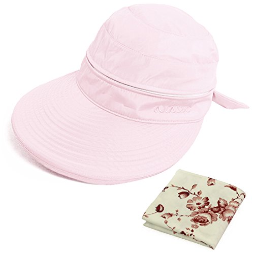 kilofly UV Protection Wide Brim Summer Lightweight 2in1 Visor Sun Hat Pink