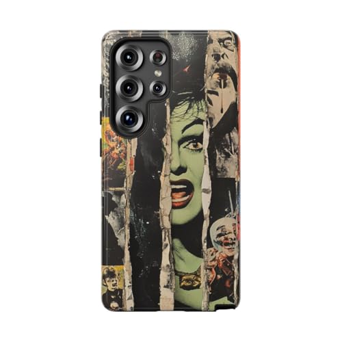 Coque Samsung S25 Ultra gris au style collage horreur vintage et protection antichoc brillante