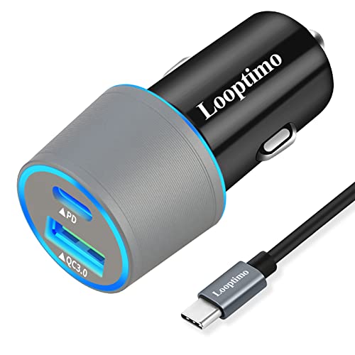 45W Fast USB C Car Charger for Google Pixel 10/10 Pro/10 Pro XL/10 Pro Fold/9/9a/8/7/6a Android Phone Plug, Looptimo PD & QC 3.0 Cigarette Lighter Adapter (Rapid Charging Type C Cable 6.6ft Included)
