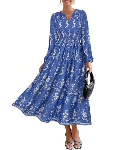 Image of TIYOMI Womens Plus Size Dresses Fall Long Sleeve Maxi Dresses V Neck Floral Spring Party Dress with Pockets XL-5XL (14W-28W)
