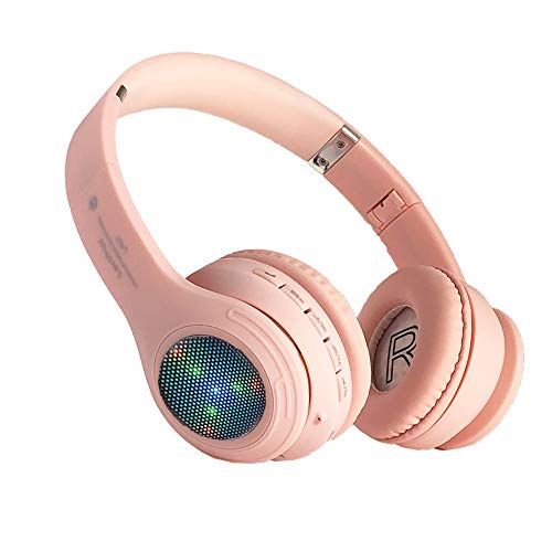 Kids Bluetooth Headphones, Girls LED Light Up Wireless Headset,85 dB Volume Limiting Foldable Headphones,Built-in Mic,Support FM Radio/Micro SD/TF,for Phone/Tablet/Pad/Kindle/Laptop/TV(Pink)