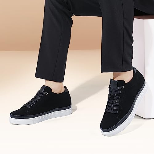 Image of CHAMARIPA Men's Invisible Height Increasing Elevator Shoes Soft Suede Heel Skate Shoes Premium Leather Casual Fashion Height Increasing Sneakers - 2.36 Inch Taller
