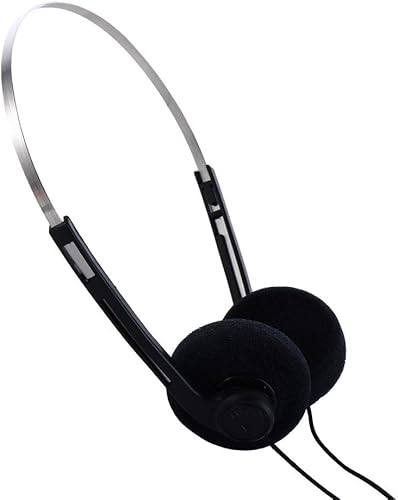 Miniatura 3 de Auriculares retro en la oreja, auriculares estéreo con cable, auriculares Walkman, auriculares portátiles ligeros con diadema ajustable (negro)
