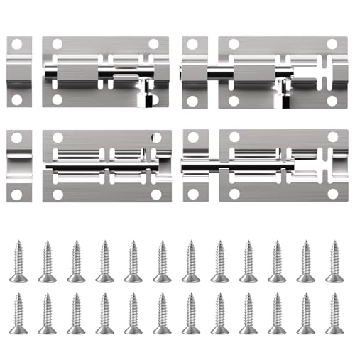 4 Pcs Door Lock Bolt Small Door Bolt Lock 2 inch Sliding Latch Lock with Screws Door Security Barrel Bolt Latch Mini Stainless Steel Latch for Garden Gate Pet Doors Bathroom Storage Units(5 * 2.7CM) - Image 8