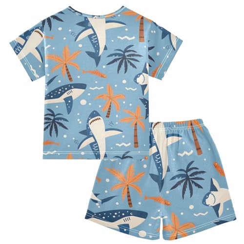 ALAZA Shark Coconut Tree Blue Pajamas Short Sleeve 2 Piece Sleepwear Top and Bottom Pajama Set Unisex2