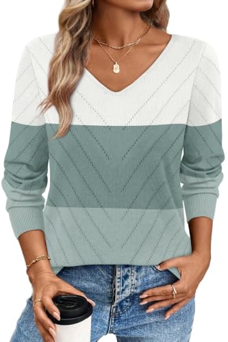 Image of WIHOLL Sweaters for Women V Neck Casual Knit Long Sleeve Tops Lightweight Pullover Clothes Fall Fashion Outfits 2026