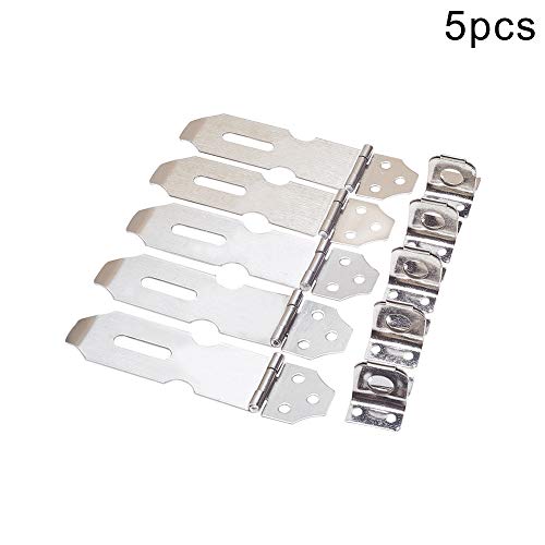 Image of MroMax Hasp Staple Padlock Latch, 128mm Length,Stainless Steel Furniture Cupboard Door Stainless Steel Silver Tone 5Pcs