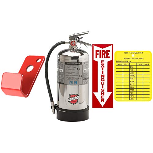 Type K Fire Extinguisher Kitchen Grease UL/ULC Rated Class K Stainless Steel Fire Extinguisher 6 Liter Buckeye with Wall Mount, Sign and Inspection Tag