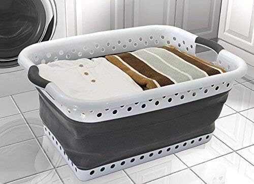 ADEPTNA Collapsible Washing Basket - Plastic Silicone Large Sturdy Folding Basket for Your Laundry - Neat Tidy Space Saving Basket When You Need to Store It