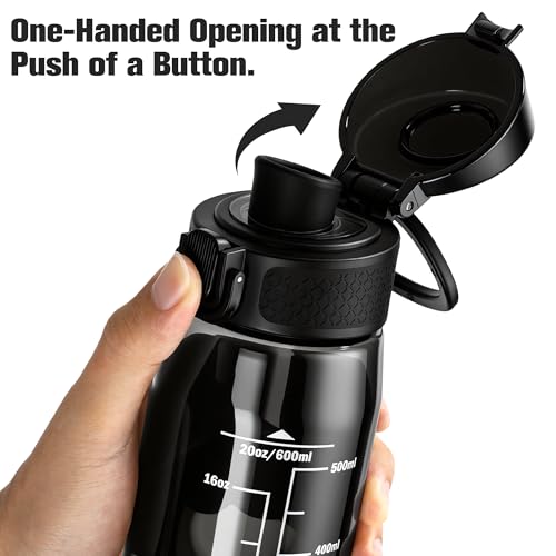 Image of GOPPUS 20oz Kids Water Bottle with Time Marker & Handle, Tritan BPA-Free, Reusable Leakproof Anti-Dust Everyday, Clear Kids Water Bottles For School,Car Travel, Gifts Boys Girls(Black)