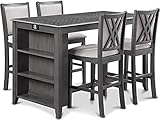 New Classic Furniture Amy Kitchen Counter Island Dining Table for 4 with Storage Shelf & USB...