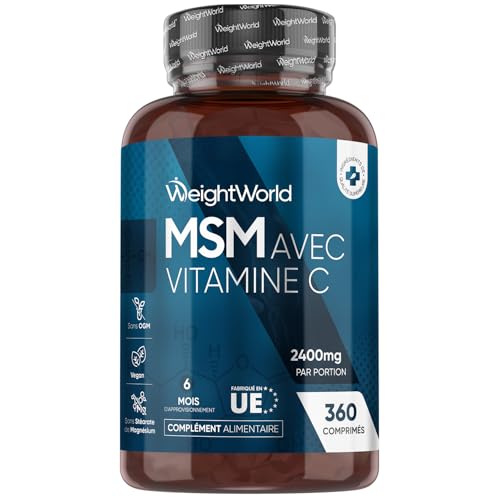MSM Vitamine C 2400mg par Portion, 360 Comprimés Vegan 6 Mois d'Approvisionnement, Methylsulfonylmethane avec Acide Ascorbique (Vitamine C) en Comprimés Au Lieu de la MSM Poudre et Gélules