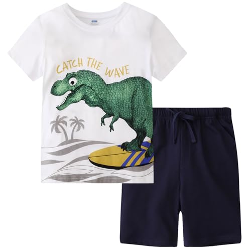 Image of Frogwill Toddler Boys Summer Clothes Hawaiian Jungle Animal Cotton T-Shirt and Poplin Short Outfit Set