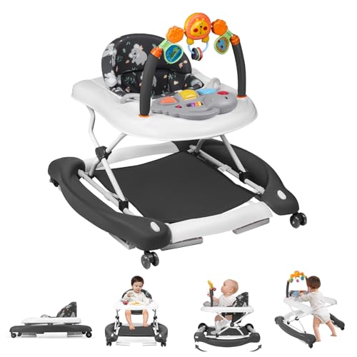 Image of RefoereBabe Baby Walker, 5 in 1 Baby Walkers for Boys Girls 6-12 Months, Foldable Walkers for Babies with Bouncer & Feeding Tray, Music, Adjustable Heights, Activity Walker for Infant
