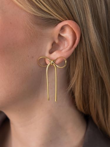 Purelei Schleifen Ohrringe – wasserfest | Elegante Bow-Ohrringe in Schlangenketten-Optik | Edelstahl & 14K/18K Vergoldung… – Ansicht 2
