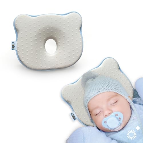 CIRIRE Memory Foam Baby Pillow, Soft Cozy Toddler Pillow Machine-Washable, Head and Neck Support Breathable Anti-Slip Design for Infants for Small Boys and Girls Prevent Flat Head Tummy (Beige)