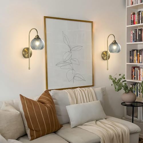 Image of KCO Lighting Gold Wall Light Smoke Glass Globe Sconce Antique Brass Long Arm Sconce Minimalist Vintage Fireplace Wall Sconces Mid Century Modern Bedside