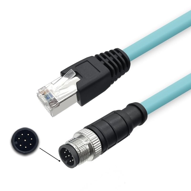 M12 to RJ45 Cat7 Ethernet Cable, 10Gbps 10 Gigabit, High Flexible PUR Jacket, Shielded Twisted Pair (STP) for Industrial Automation (8 Pin A-Code Male to RJ45, 3 Meter)