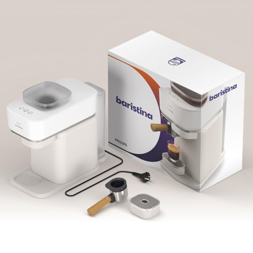 Philips Baristina Espressomaschine - Real Espresso, made simple. Kompakte Kaffeemaschine, Naturweiß mit Eschenholz-Siebträger, 16-bar-Pumpendruck, automatisches Mahlwerk, Cafe Crema (BAR302/20) – Bild 5