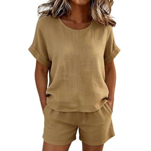 Conjunto de 2 piezas de algodón para mujer camisetas cuello redondo pantalones cortos