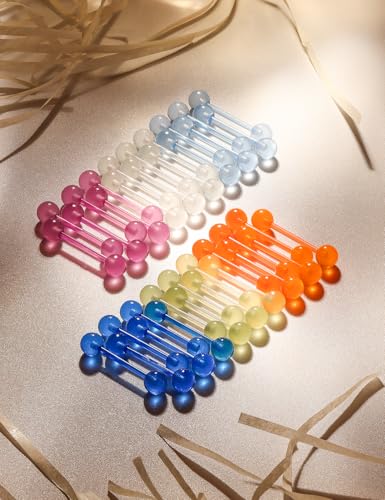 14G Glow in Dark Flexible Acrylic Tongue Rings Plastic Nipple Rings for Surgery Straight Barbell Tongue Nipple Piercing Jewelry for Women Men 16mm Bar Length3
