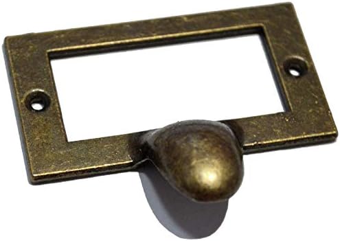 10 Pcs Bronze Tag Label Frames Vintage File Name Card Holders Retro Drawer Pulls Antique Handles for Office File Drawer Medicine Pharmacy Cabinet Apothecary Library Case (Length:2-1/4" Width:1-1/4")