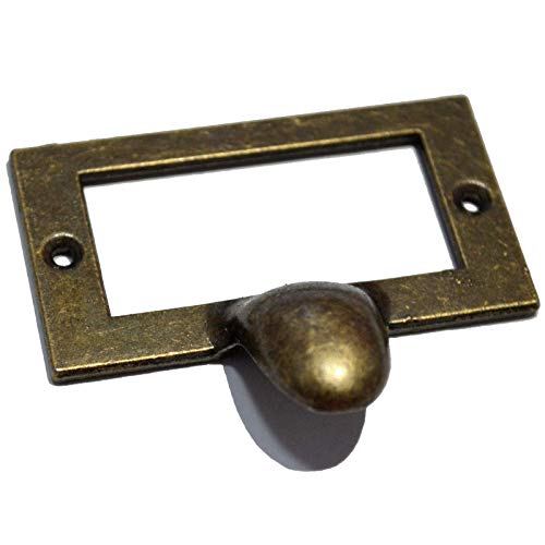 10 Pcs Bronze Tag Label Frames Antique File Name Card Holders Drawer Pulls Vintage Handles Knobs For Office File Drawer Medicine Pharmacy Cabinet Apothecary Library Case (Length:2-1/4" Width:1-3/4") #TOP1