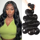 Katspon 100% Unprocessed Brazilian Virgin Human Hair Extensions, 24 Inch Wavy Body Wave Bundles, 3 Pack Quick Weave Sew-In, Black