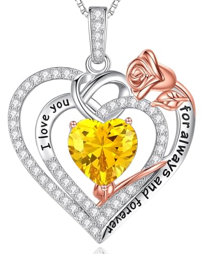 WAJASHUE 925 Sterling Silver Necklace for Women, Heart Birthstone Necklace Anniversary Birthday Gifts for Wife, Jewelry Gift for Women Mom Girlfriend Her