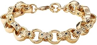 THE BLING KING 9mm Gold Belcher Bracelet with Blue Crystals - Elegant Belcher Link Bracelet Jewellery with Heavy Real Gold Plating - Premium Bracelet for Men and Women - Fits 8 to 9 Inch Wrists
