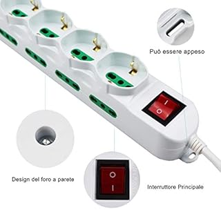 Extrastar Multipresa 12 Posti 4 polivalenti (schuko 10/16A) 8 bivalenti 10/16A, Colore bianco, Cavo 1.5 m - Spina 16A