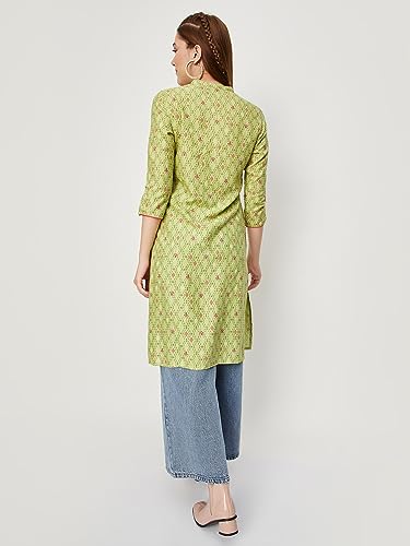 Image of Max Women Rayon Regular Fit Printed Regular Kurta with Contrast Piping