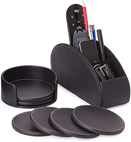 USSLY Remote Control Holder Organizer Box-PU Leather Universal Remote Caddy Desktop Organizer