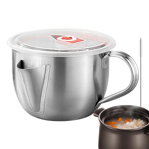Fat Separator - Oil Separator Jug | Gravy Separator Jug | Fat Separator Jug | Stainless Steel Gravy Strainer and Fat Separator with Lid | Kitchen Gadgets | Meat Strainer for Grease with Handle