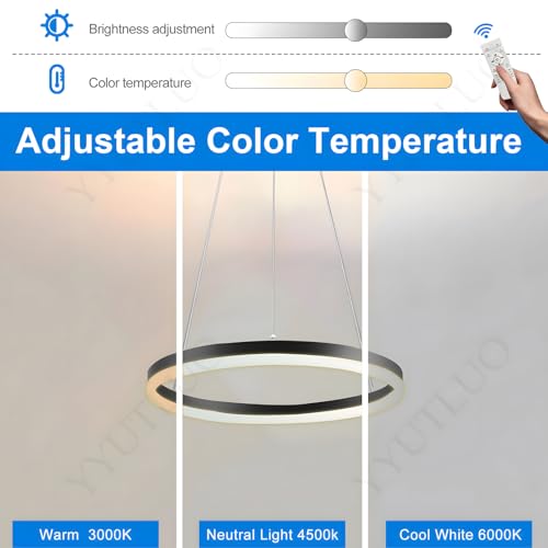 Lustre LED moderne intensité variable suspension 2 anneaux blancs
