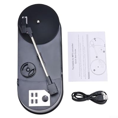 Vinyl To MP3 Converter Turntable With For Sd Card Slot, 33/45 RPM Portable Record Player For LP Albums, ABS Construction, Compact Design For Home Use, Black