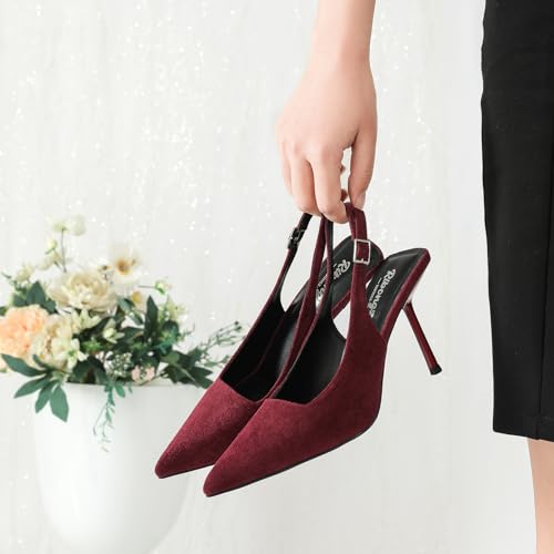 Image of RIBONGZ Sexy Slingback Pumps Elegant Dressy Heels for Women Closed Toe Pointy High Heels Wedding Bride Prom Party Evening Shoes
