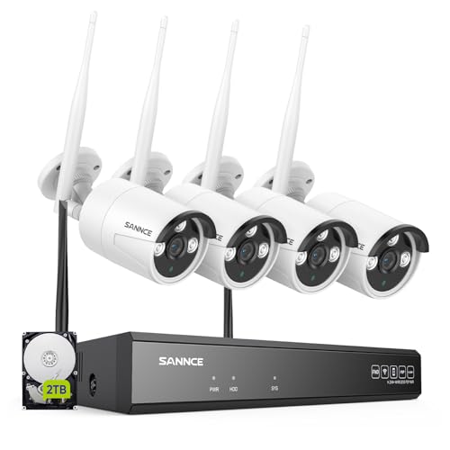 SANNCE Kit de Surveillance 8CH 5MP NVR Enregistreur Wireless Kit Vidéo Surveillance avec 4X 3MP IP Caméra de Vidéosurveillance Extérieur, Détection de...
