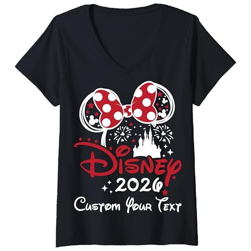 Custom Family Vacation 2026 Shirts, Personalized Mickey Minnie Trip Shirts, Group Matching Mouse Outfits, Holiday Travel Tee, Women V Neck Black Medium