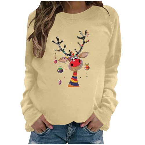 Moletom feminino de Natal com estampa casual, gola redonda, manga comprida, pulôver, X-710 Verde, G