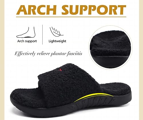 KuaiLu Mens House Slippers Adjustable Soft Cushion Fur Sandals with Arch Support Comfort Open Toe Slides Slipper Slip-on Indoor Outdoor2