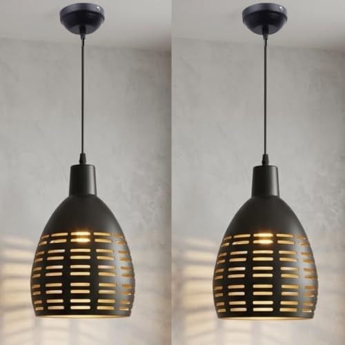 Image of GreyWings Black Aluminium Hanging Light Pendant Lamp, Antique Ceiling Light for Home Decor, Bulb Not Included, Pack of 2