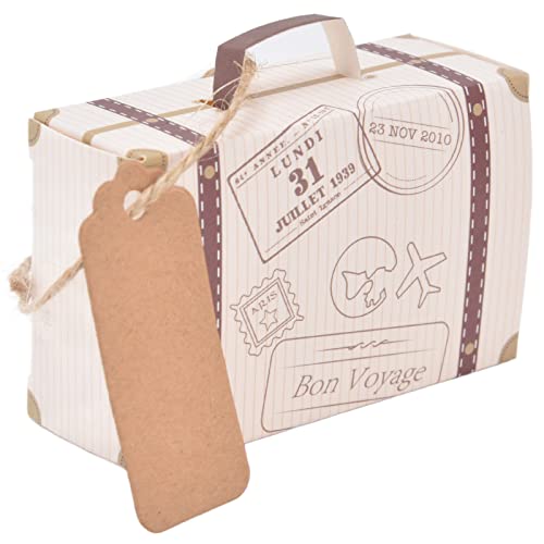 Tomotato 8x5x3cm 50 Pièces Mini Valise Boîte à Faveurs en Papier Kraft Vintage avec Étiquettes et Ficelle pour Décorations de Mariage, Fête de Voyage,...