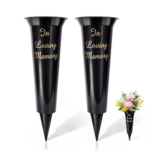 Daisy Dreams Set of 2 In loving Memory Spiked Memorial Grave Flower Vases-Strong Grave Flower Pots, Plastic Spike Grave Ornament for your loved ones (1, Black)