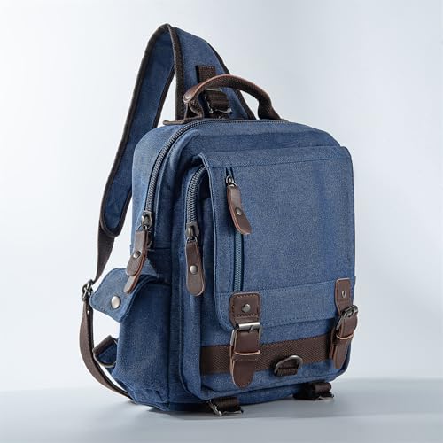 Sechunk Canvas Messenger Bag Sling Bag Crossbody Bag Shoulder Bag Retro Cross Body Handbags (Large, Blue)2