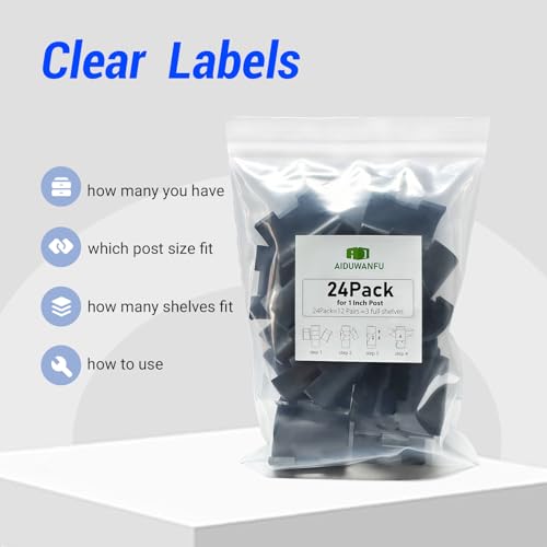 Image of 24 Pcs Wire Shelf Clips for 1 Inch Post,Universal Wire Shelving Accessories,Secure Locking 25mm Metal Shelf Clips Replacement (24Pcs=12Pairs)